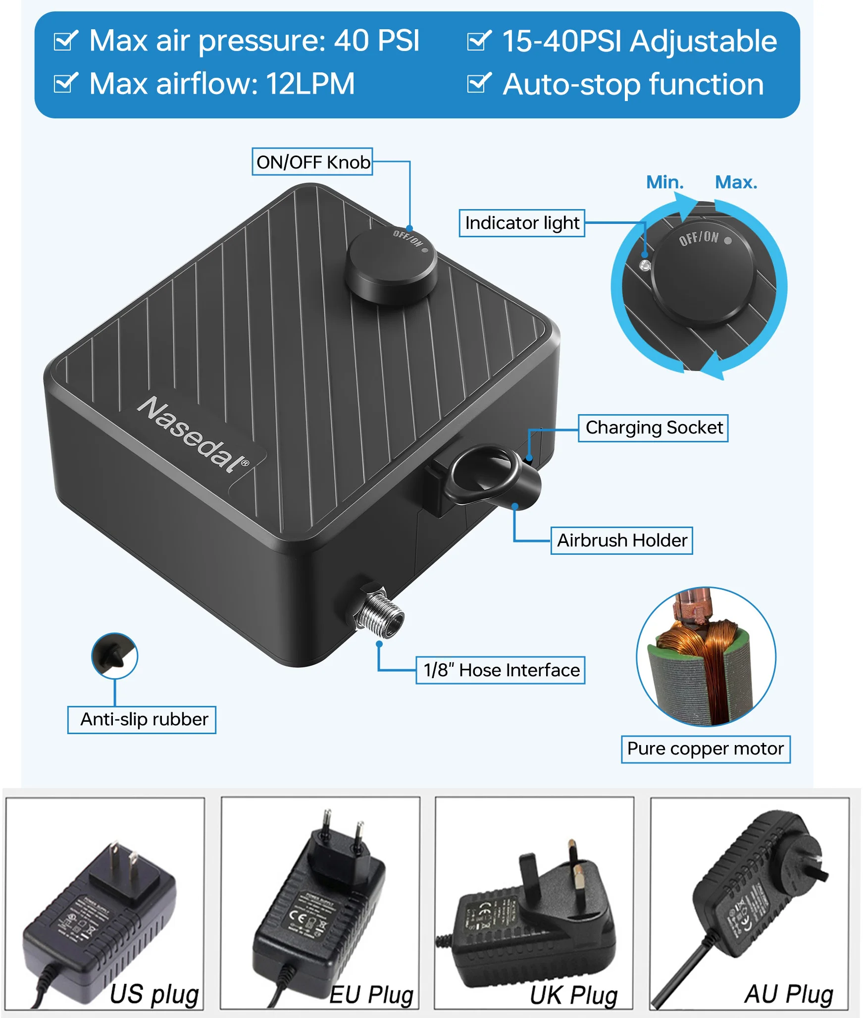 Kit Aerografo Con Compressore - Doppia Azione, 3 Ugelli, Per Modellismo E Decorazione - Foto 3