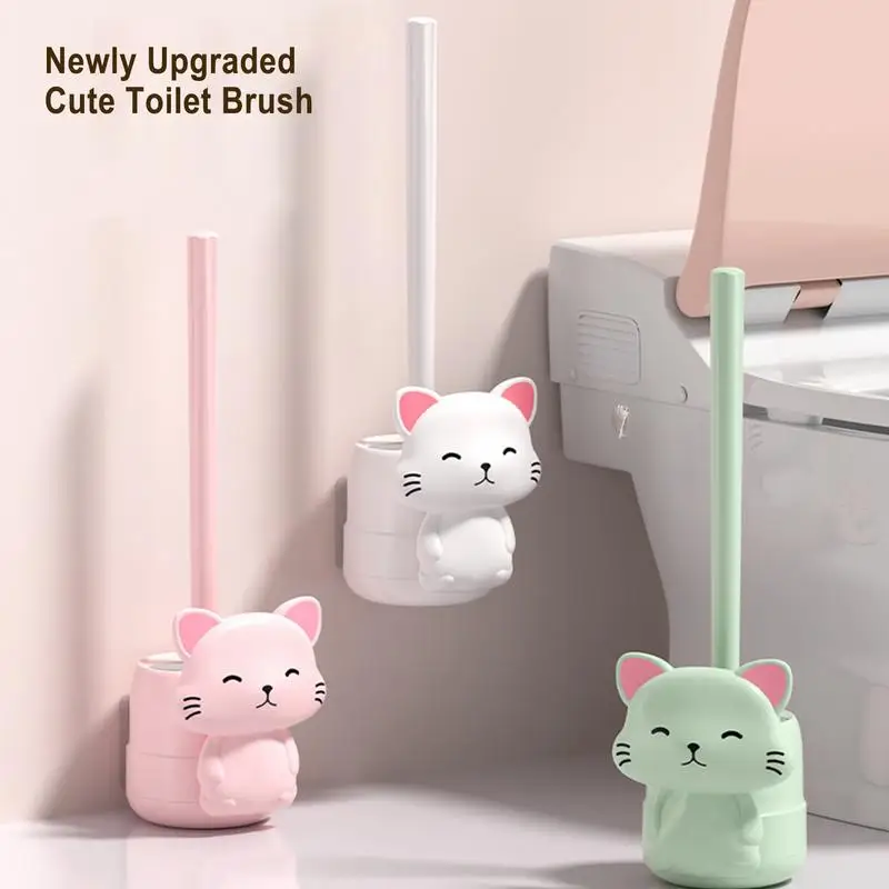 

Cute Bathroom Toilet Brush Bathroom Wall Mount Cartoon Toilet Brush Quick Draining Cleaning Brush Long Handle Soft Bristle