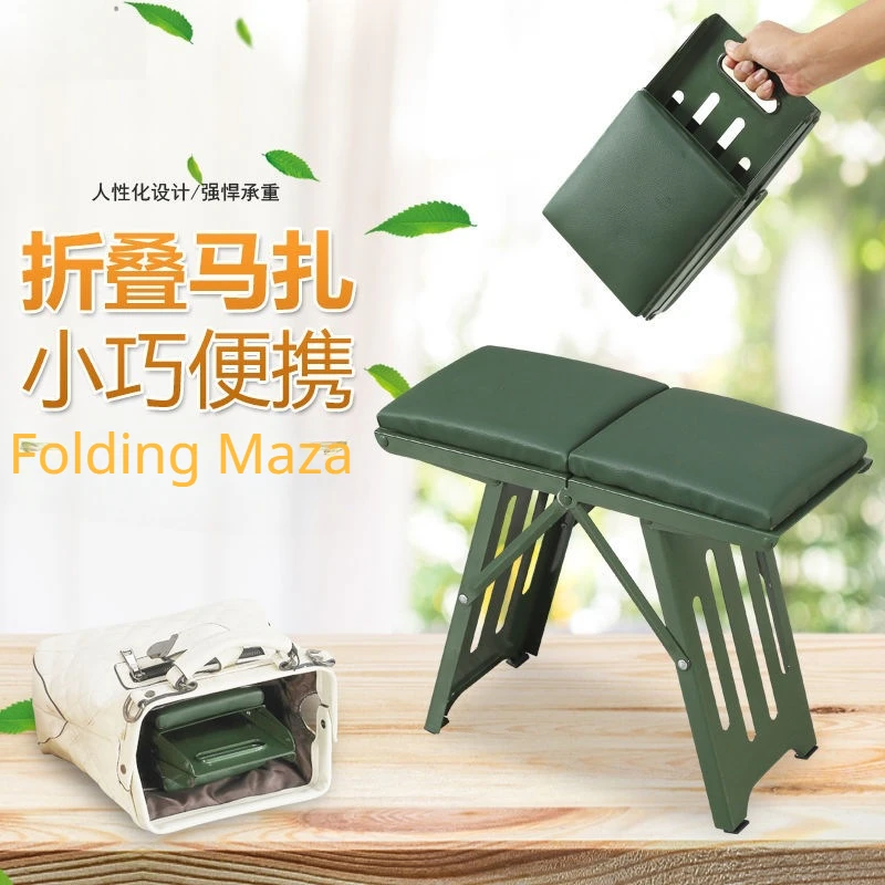 

Folding Stool Portable Lightweight Chair Soft Cushion Household Outdoor Travel Ferroalloy Sturdy Stable Anti-scratch Feet