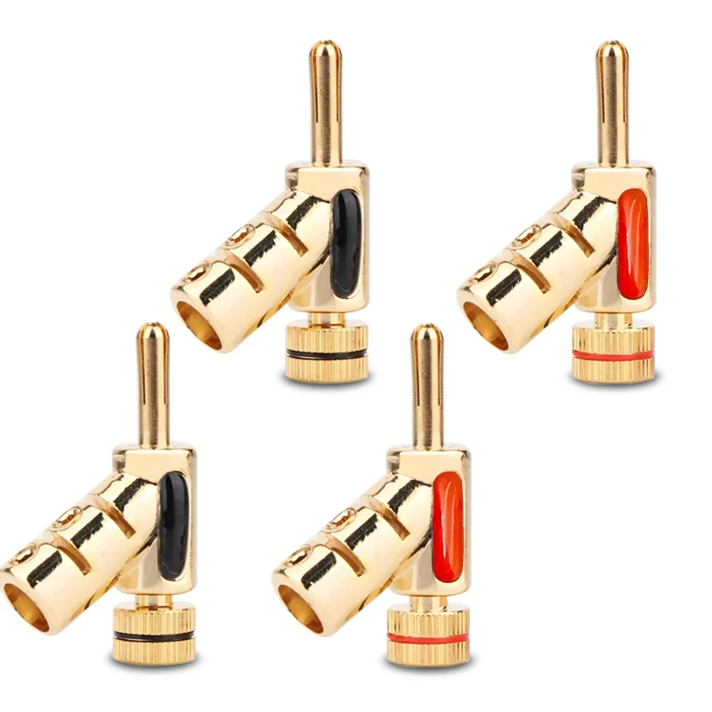 

4pcs/set High Performance 24K Gold Plated Audio Banana Connectors 45Dgree Locking Banana Plug For Hifi Speaker Cable