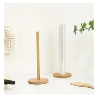Kitchen Wooden Roll Paper Towel Holder Bathroom Tissue Vertical Stand Disposable Paper Pot Kitchen Toilet Storage Accessories 1