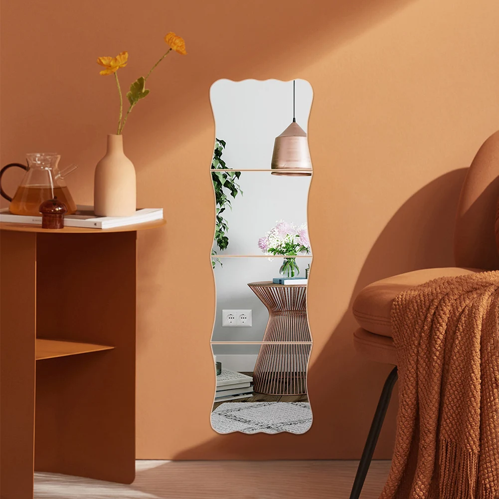 1Set Wave Full-Length Mirror 1MM Full Length 100CM Acrylic Mirror Stickers Home Décor Decal Stickers Vinyl Art Decorative Mirror