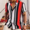 Men's short sleeved lapel striped printed button up shirt for summer leisure vacation, comfortable and soft Hawaiian shirt 3