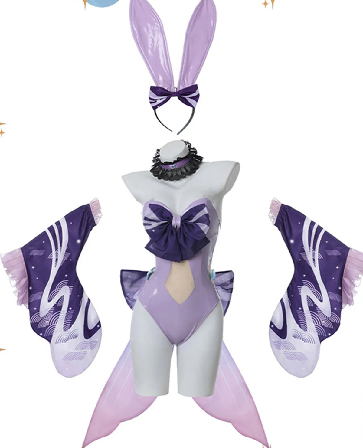 

Hot Game Genshin Impact Sangonomiya Kokomi Cosplay Costume Women Purple Bunny Girl Suit Leather Jumpsuit Wig Role Play Clothing