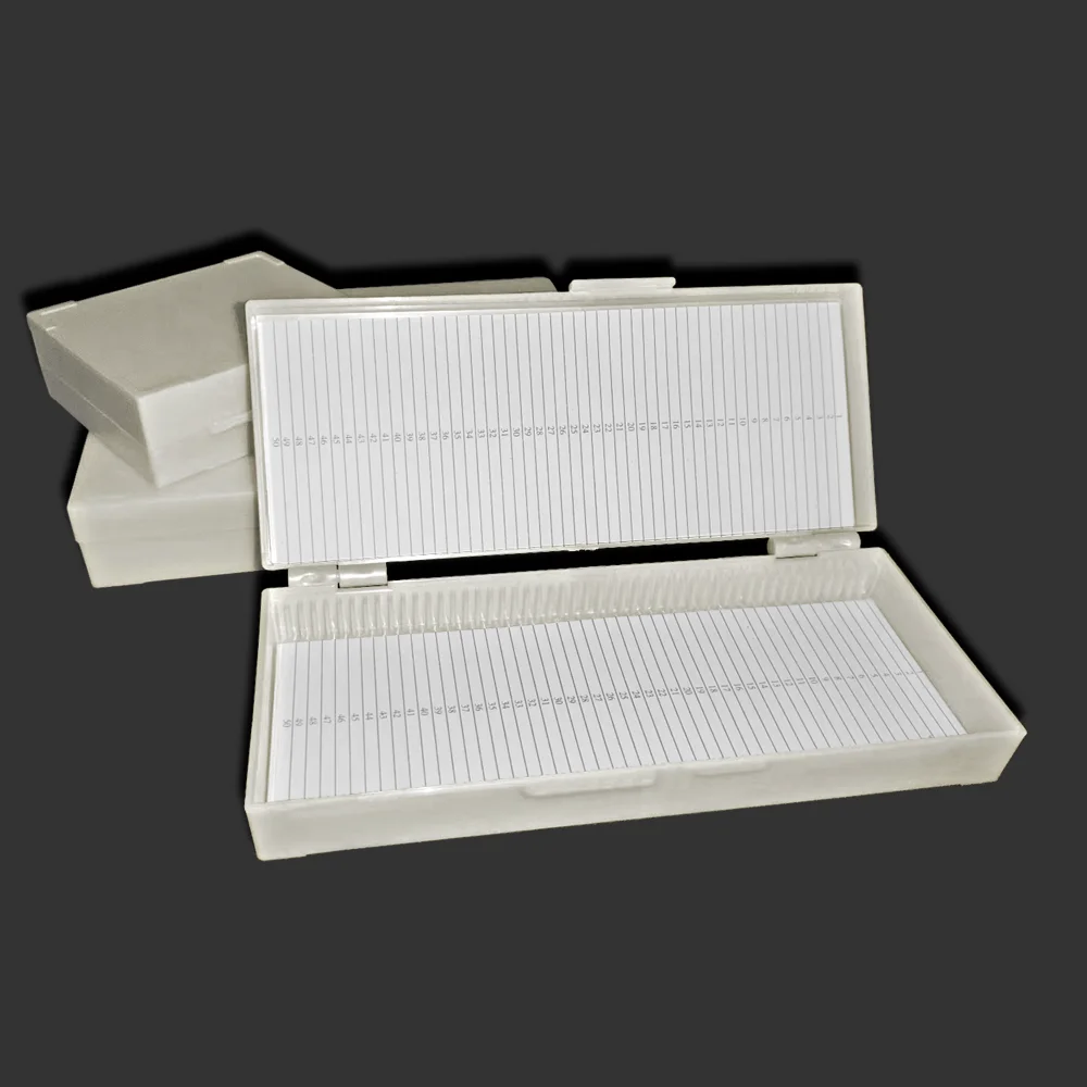 Microscope Slides Box Case 50-Slots Optical Glass Microscope Calibration Slides Eyepiece Reticle Ruler Stage