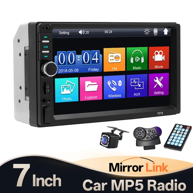 Hippcron 7" Car Radio Multimedia 2 din MP5 Player Bluetooth HD Touch Screen Stereo 12V FM Aux Input TF Card USB Mirror Link
