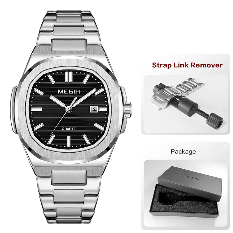 ساعة MEGIR كلاسيكية للرجال بسوار من الستانلس ستيل...