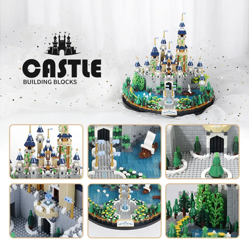 6180PCS 매직 캐슬 사쿠라 하우스 빌딩 블록 도시 거리 모델 LED 조명 미니 벽돌 장난감 어린이 크리스마스 선물