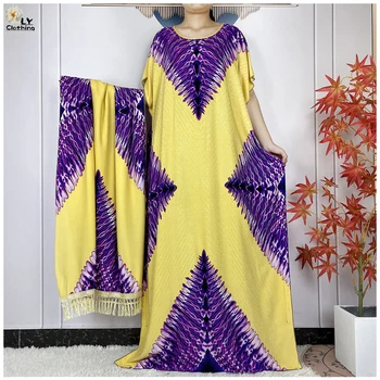 2024 New Muslim Women Dashiki Printed Dress Flower Diamonds Loose Dress With Big Scarf Islamic African Women Short Sleeve Abaya 1