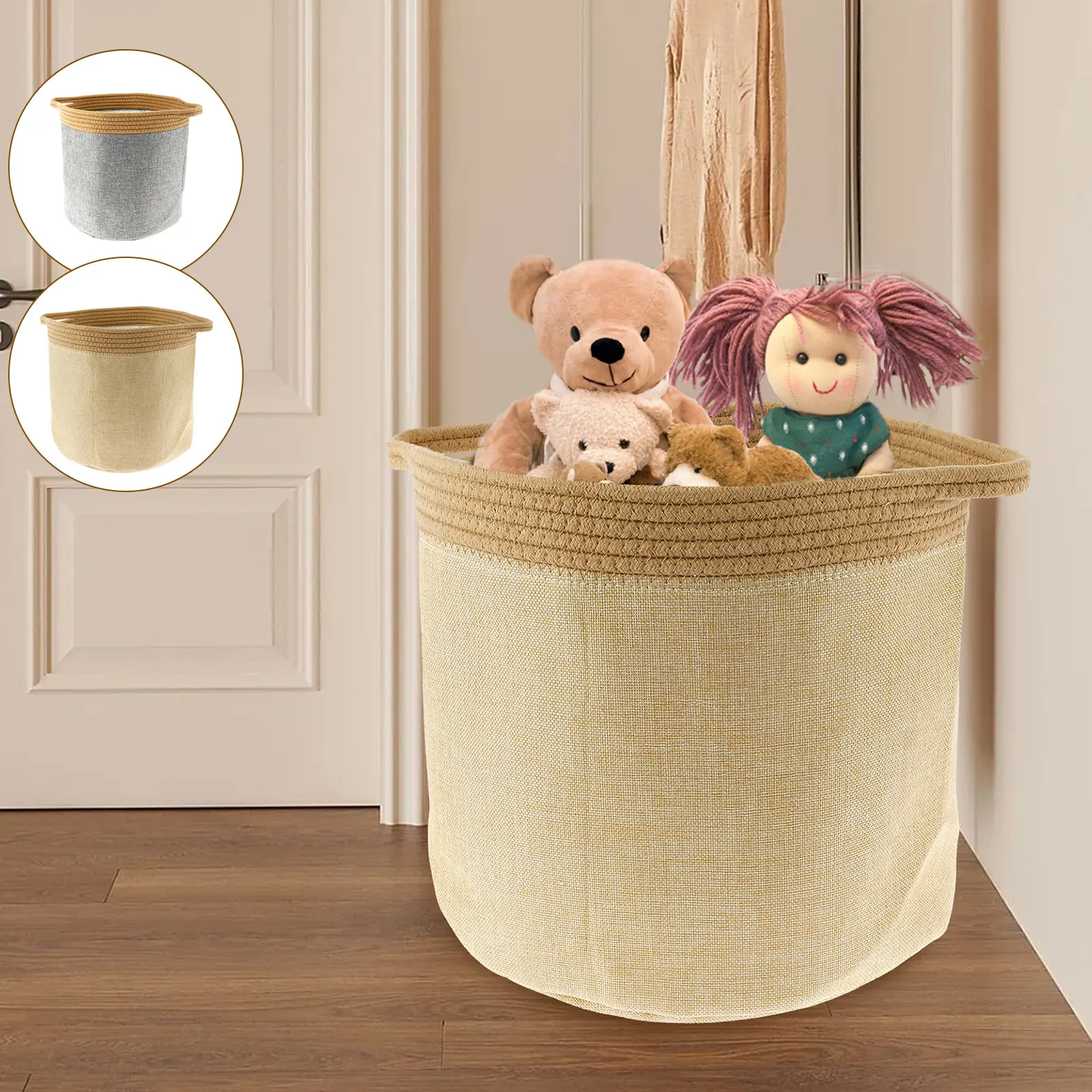 

New 2Pcs Laundry Basket with Woven Handle Foldable Laundry Hamper Lightweight Toy Organizer Basket Multipurpose Clothes