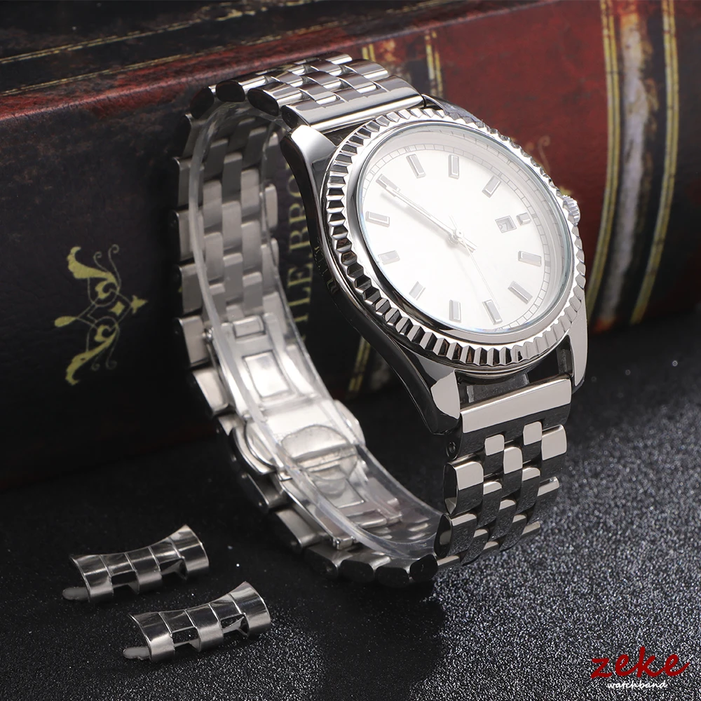Curved End Solid Stainless Steel Watch Bracelet with Butterfly Clasp