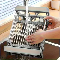 Égouttoir de cuisine rétractable et réglable en acier inoxydable, support de rangement multifonctionnel pour légumes et fruits 1