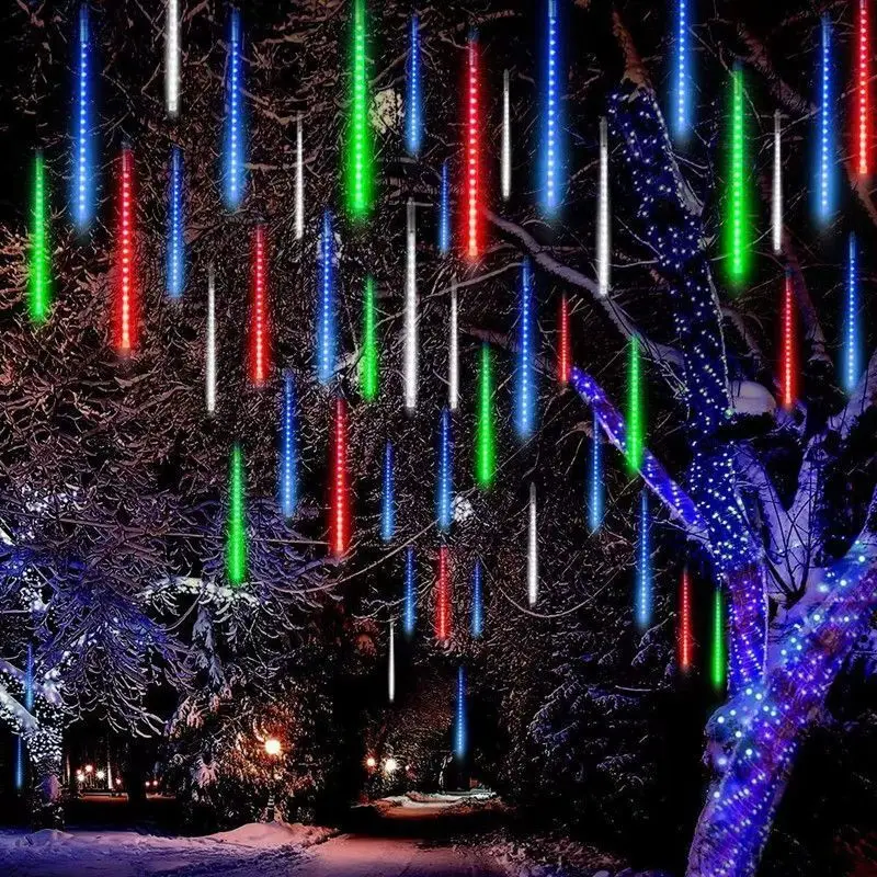 thumbnail image 1 of Guirnalda de luces LED de lluvia de meteoritos de 30/50 cm, 8 tubos, enchufe UE/EE. UU., decoración de bodas, luces de jardín, decoración navideña, 1 of 5