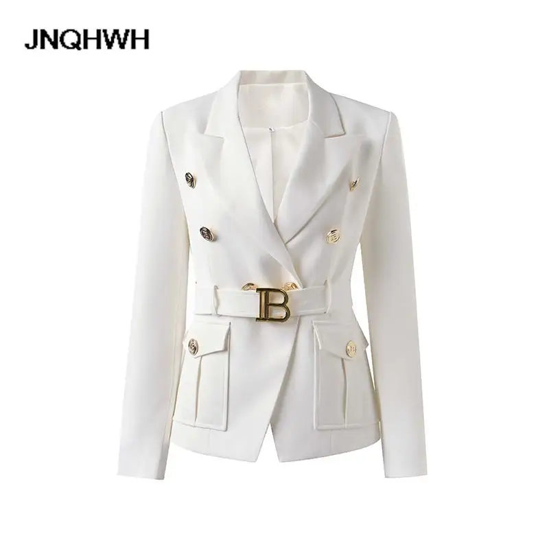 

Factory Customize Luxury Quality Classic Style Office White Black Women Pocket Blazers with Blet