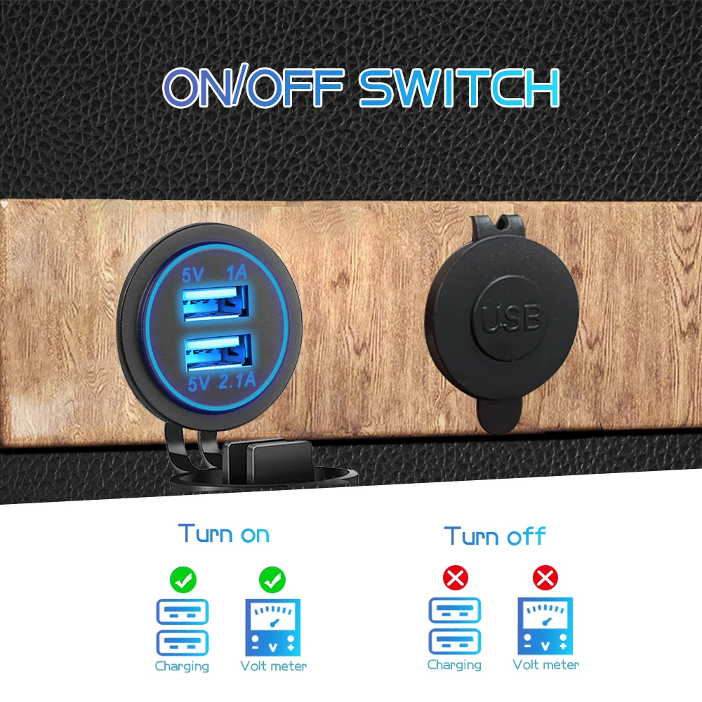 Enhanced Dual USB Car Charger with LED Waterproof Power Socket