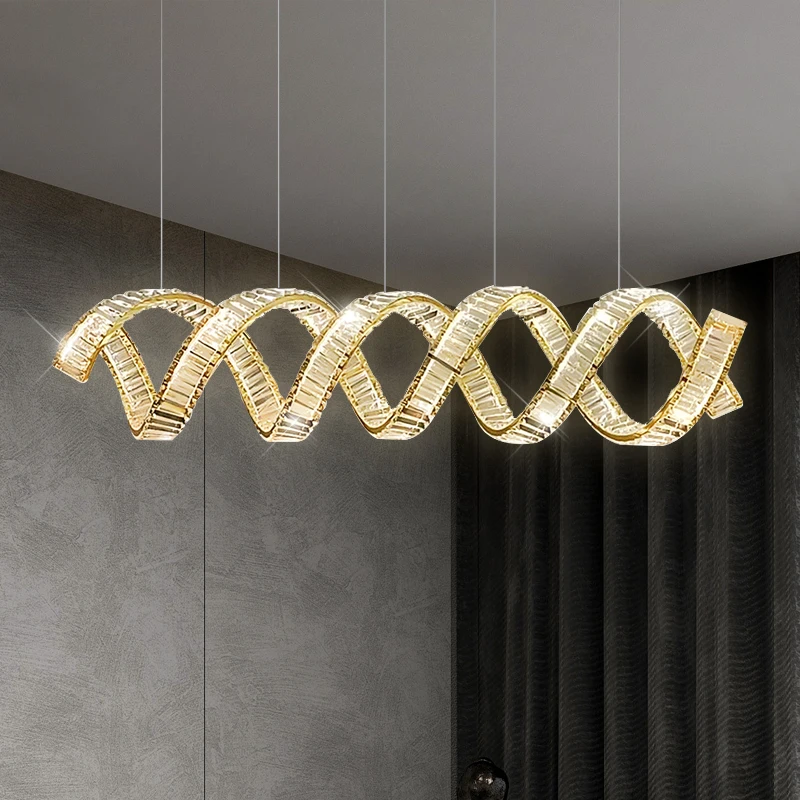 

Modern Luxury Led Pendant Lights Wave Steel Lustre Crystal Pendant Lamp Dining Table Led Suspend Lamp Indoor Drop Light Fixtures