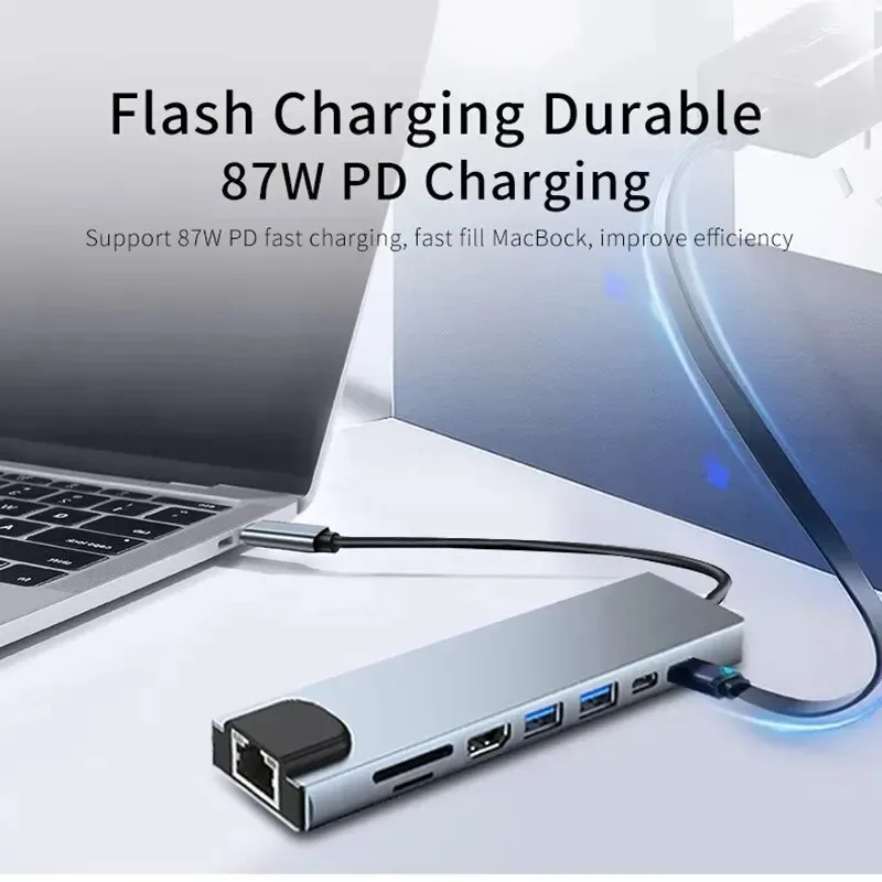 Coolcirc USB-C 8 in 1 Concentrator To 4k HdTV Hub Adapter With SD/TF Card Reader
