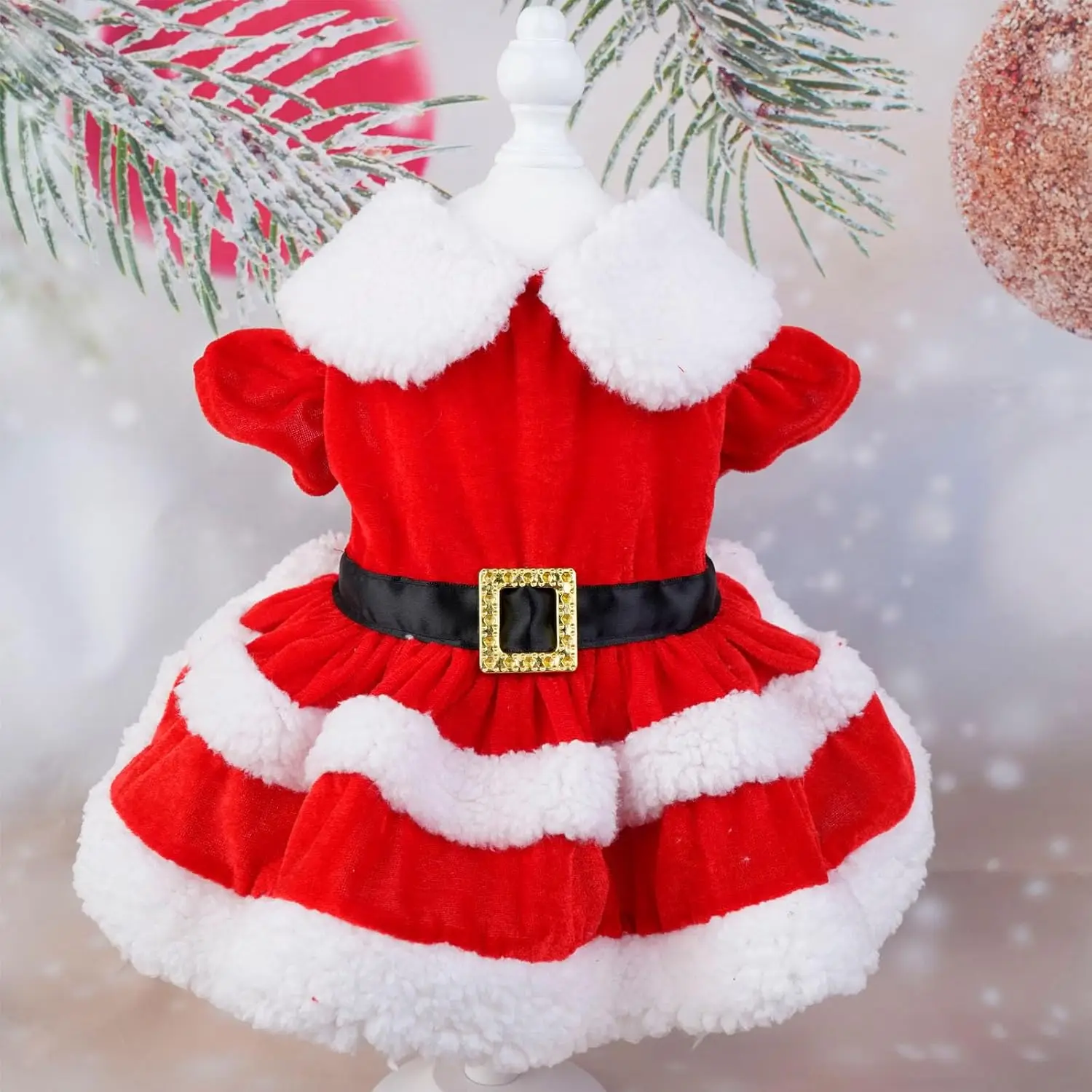 Dog Costume Set Dog Coats Dog Christmas Costume Puppy Dress Santa Claus Pet Clothes Velvet Skirt Winter Outfit For Small Medium Dogs Cats Warm Coat Xmas