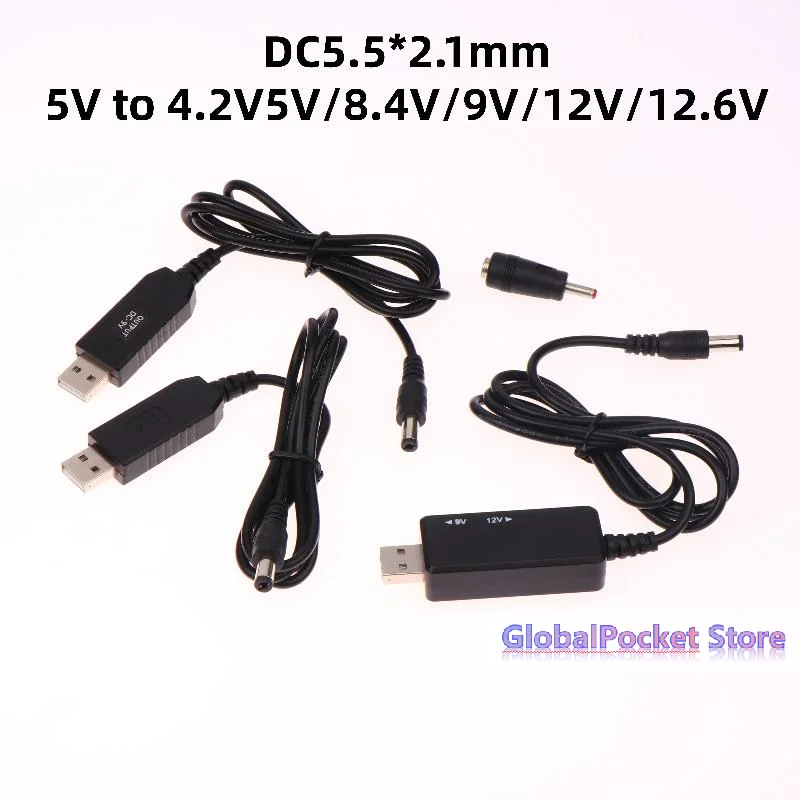 1세트 DC 5V를 12V로 변환하는 USB 케이블 부스트 컨버터 스텝업 코드, 와이파이 공유기/모뎀/팬용 5.5*2.1mm WiFi-보조배터리 케이블 커넥터
