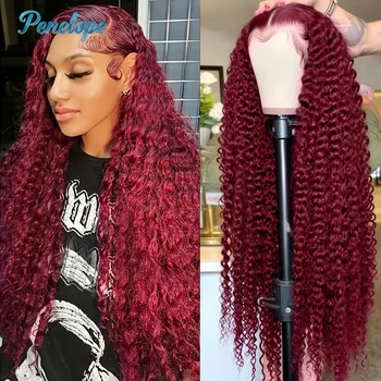 99J Burgundy 200% 13x4 HD Lace Front Wigs Human Hair Wine 30 36 Inch Deep Wave Brazilian Colored Curly 13x6 Lace Frontal Wig 1