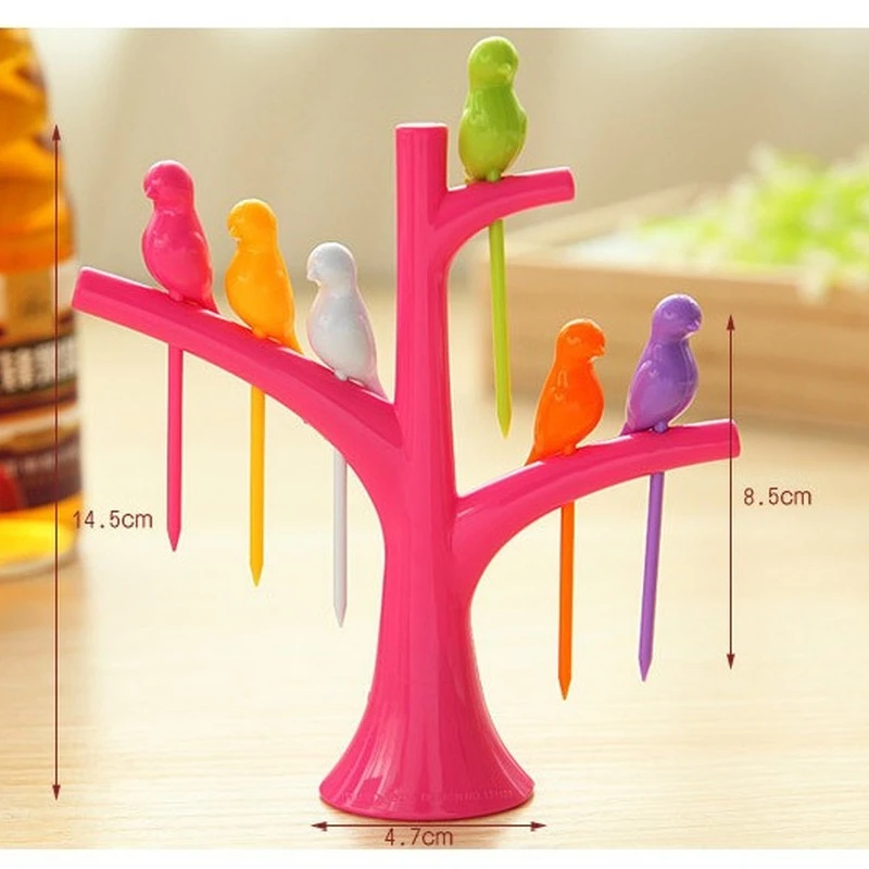 Fruit Fork Party Home Decor Bird Fruit Snack Dessert Forks Tool Tree Shape Holder Rack fruit fork