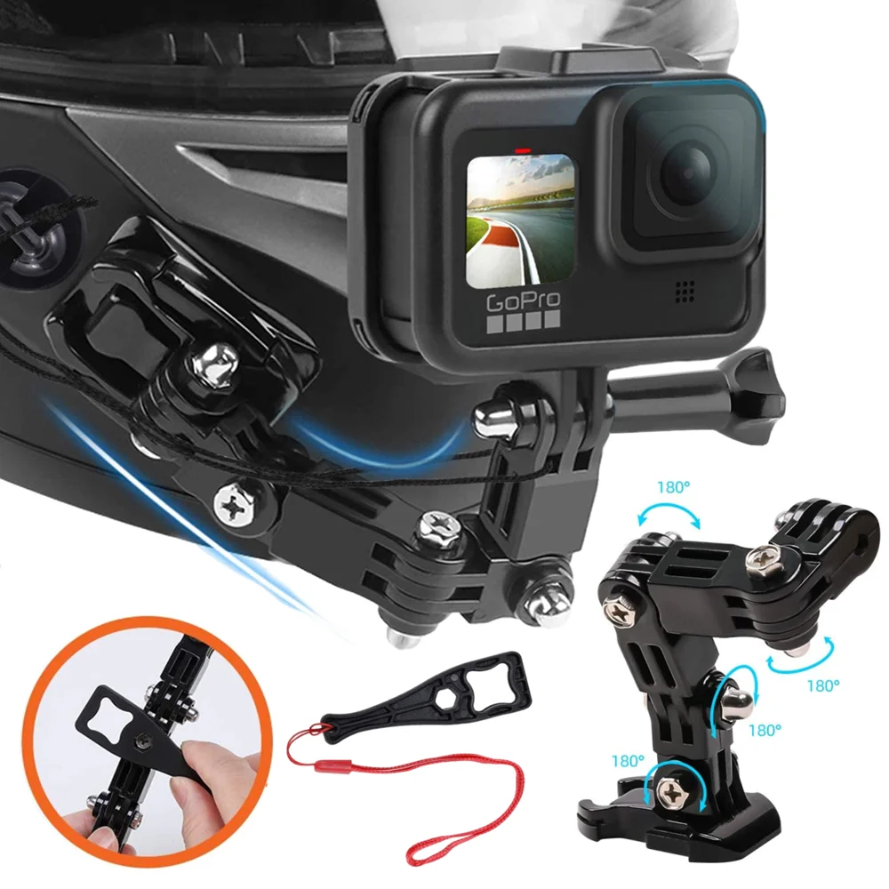 Motorcycle Helmet Mount For Gopro Hero 10 9 8 7 6 5 4 3 Yi Osmo Action Sports Camera Mount Full Face Holder Accessories Strap