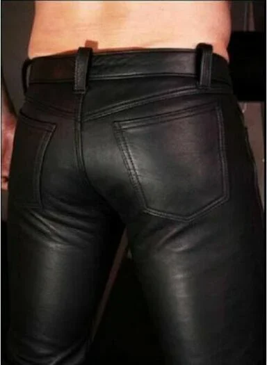 Summer Men Leather Pants Skinny Fit Elastic Style Fashion PU Leather Trousers Motorcycle Pants Thin Streetwear