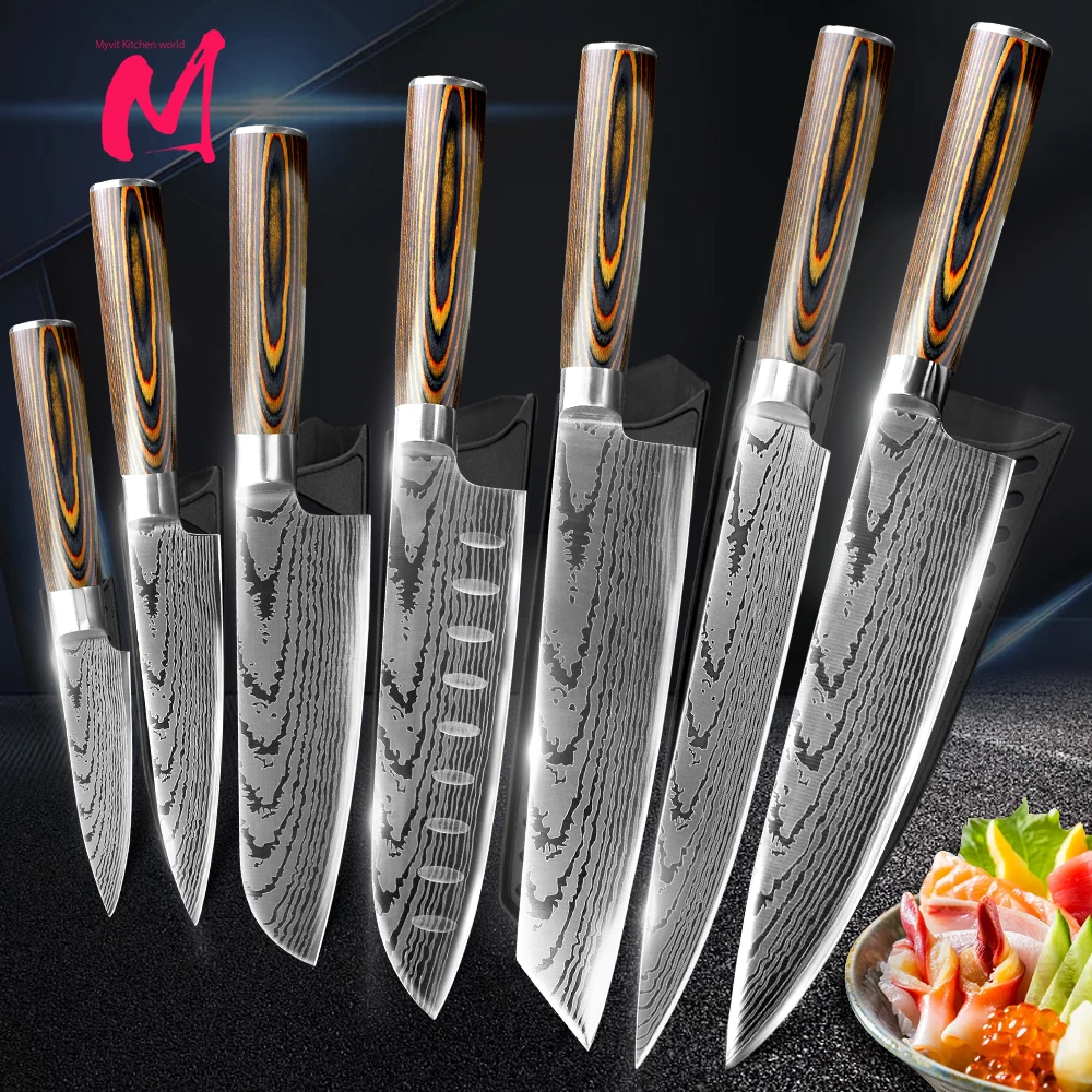 FineTool Juego de cuchillos de cocina, juego de cuchillos de chef  profesional japonés 7Cr17mov de acero inoxidable de alto carbono para carne  vegetal