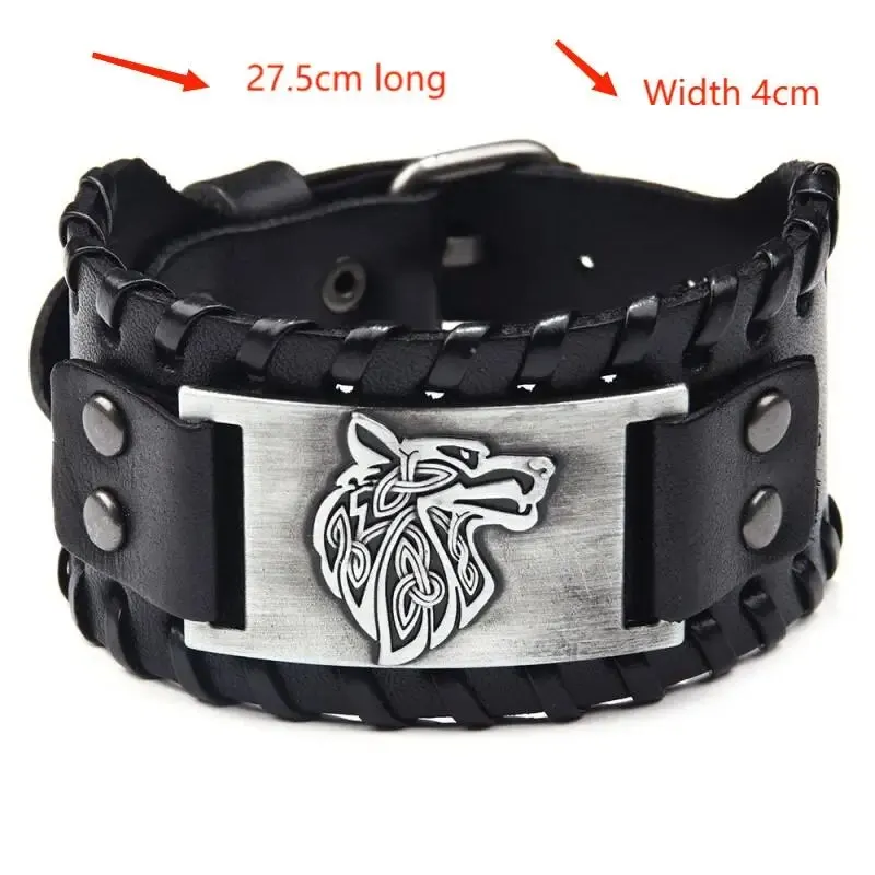 Vintage Viking Leather Braided Bracelet for Men Celtic Wolf Head Bangle Classic Animal Motifs Jewelry Hand Accessories leather bracelet