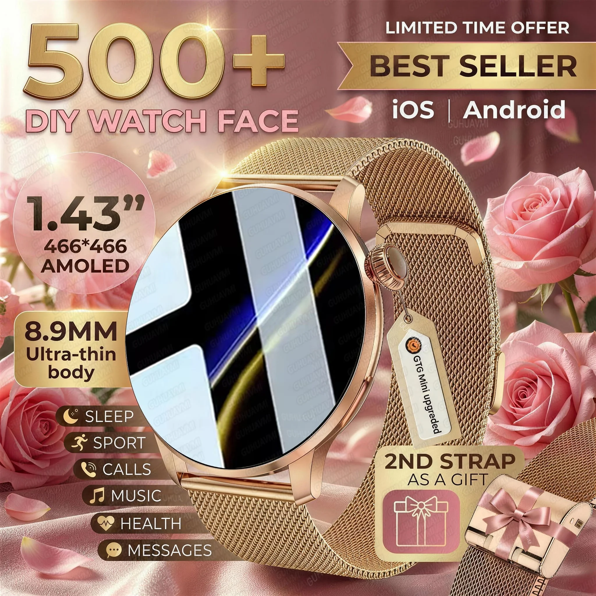 2026 New Smart Watch For Women Gift 1.43 Inch Full Touch Screen Sports Watches 500+Custom Dial Call Waterproof Smartwatch Ladies 1