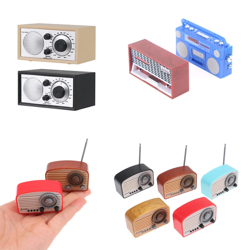 1PC 1:12 Dollhouse Miniature Radio Ornament Audio Player Model Home Decor Pretend Toys Doll House Accessories tooarts saxophone player ornament iron art decor