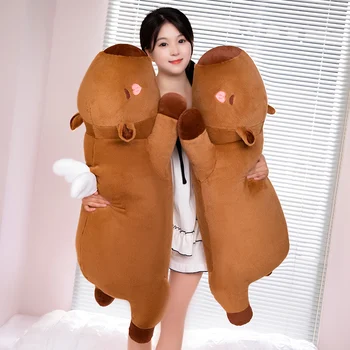 60cm-100cm Kawaii Cartoon Giant Strip Capybara Plush Doll Pillow Lying Brown Orange Wings Creative Capybara Plush Toy Home Decor 5
