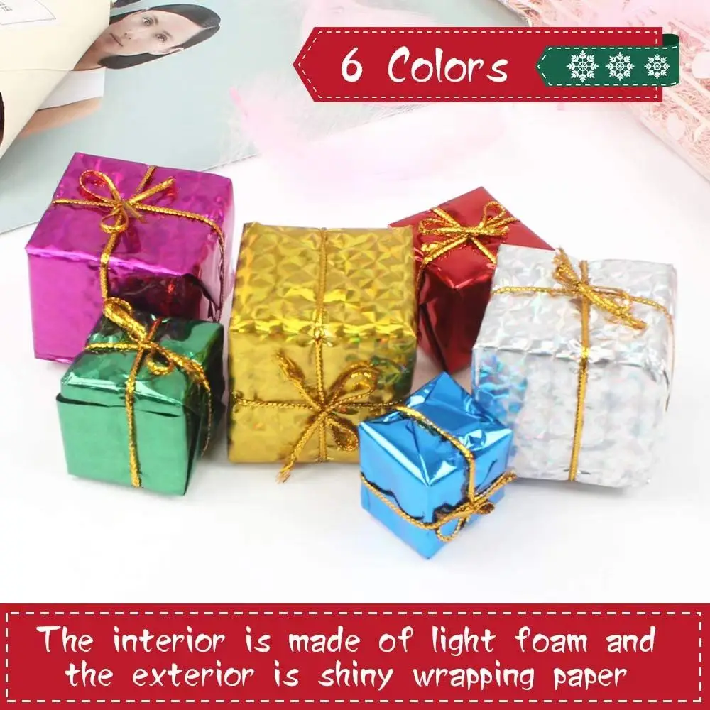 12/24pcs Mini Christmas Ornaments Foam Gift Box Xmas Tree Hanging Party Nice Decor Xmas Decoration Kids Play
