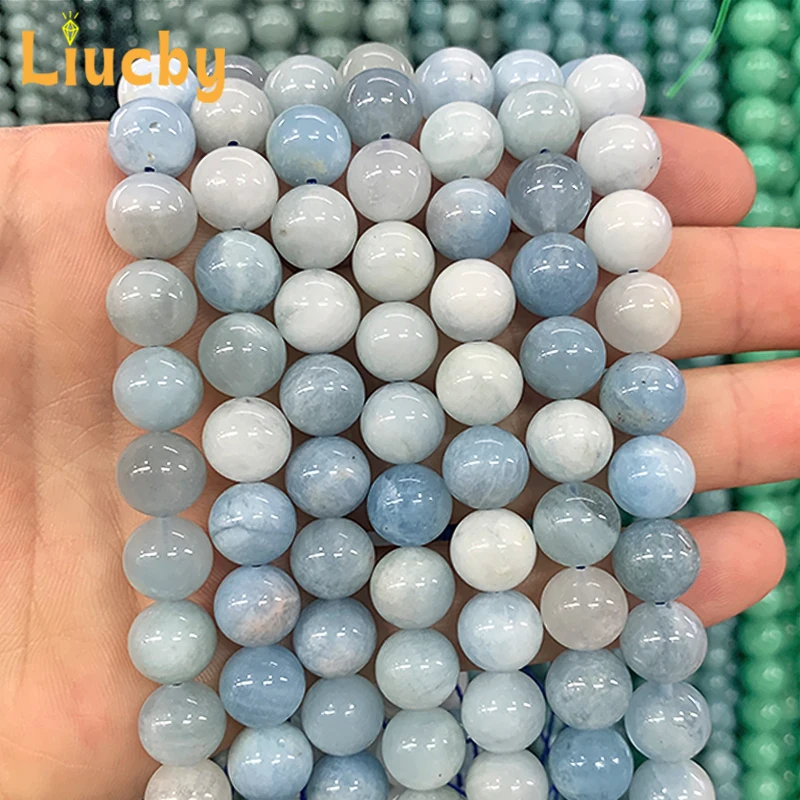 100% Natural stone Pure Natural Sea Blue Treasure jade Beads For Jewelry Making DIY Advanced sense Bracelets 15"Inch 6/8/10/12mm 5