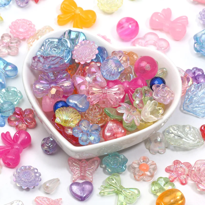 Cuentas acrílicas de estilo 45 de 20 g con forma de oso, corazón, lazo, flor, sueltas, para hacer pulseras, cadenas de teléfono hechas a mano, accesorios para hacer joyas