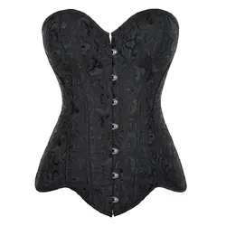 Long Torso Corset Top Plus Size Women Hourglass Overbust Longline Bustier Lace up Floral Vintage Brocade Gothic Corselet