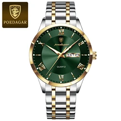 Luxury Men's Waterproof Stainless Steel Watch with Luminous Display and Date Function (978 Gold Green)