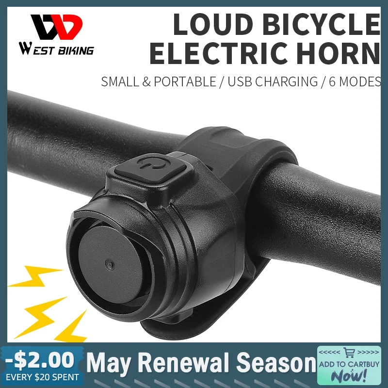 WEST BIKING Bike Bell USB Rechargeable Bicycle Motorcycle Electric Bell