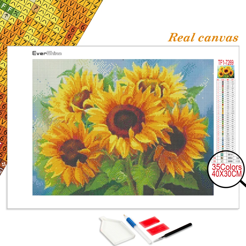 Diamond Painting EverShine Flower Rhinestone Picture Full Square Mosaic Diamond Embroidery Sunflower Cross Stitch