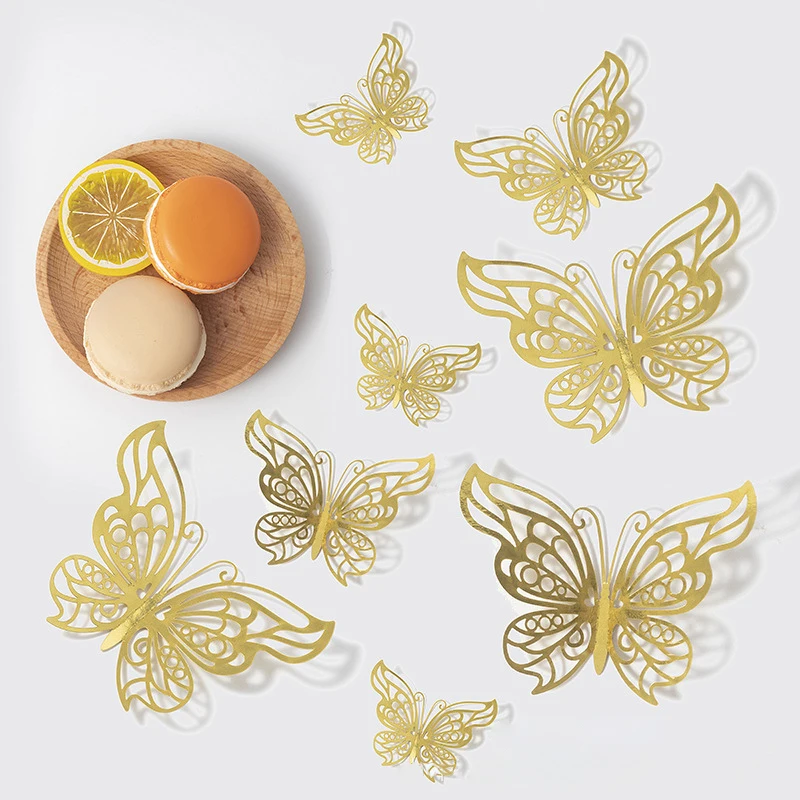 

12pcs 3D Butterfly Hollow Sticker Gold Silver Wedding Decoration Living Room Bedroom Decoration Butterfly Sticker