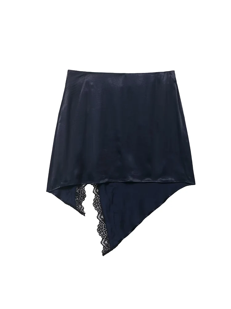 Fashion Lace Short Skirt For Women Elegant Spliced High Waist Asymmtrical Skirt 2026 New Ladies Fashionable Club Casual Wear