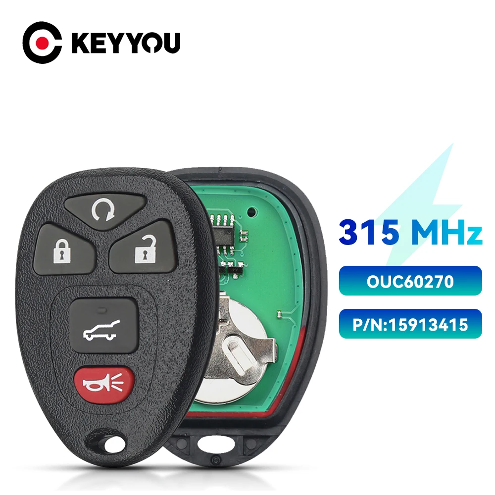 

KEYYOU 315Mhz 5 Buttons Remote Control Key For Buick Chevrolet Tahoe Traverse GMC 2007 2008 2009 2010 2011 2012 2013 OUC60270
