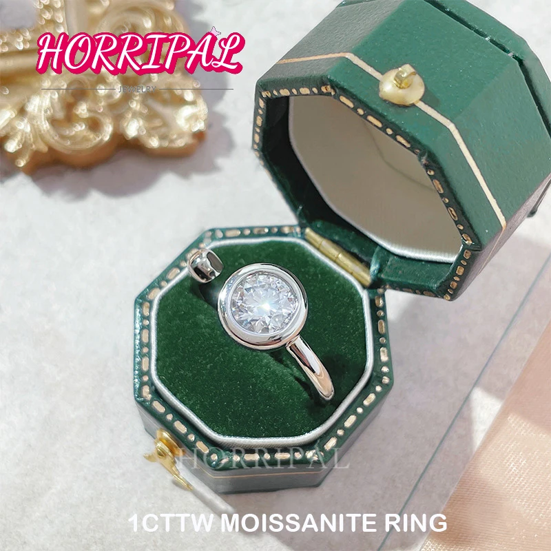 

HORRIPAL 1ct DVVS1 Lab Moissanite Bubble Ring S925 Sterling Silver Resizable Party Jewelry Birthday Gift for Women GRA Wholesale