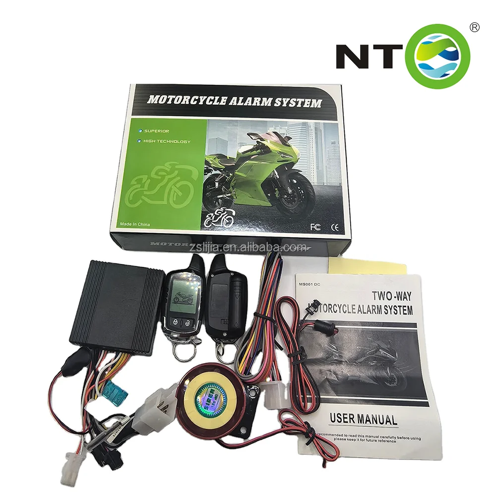 NTO-Alarme de sécurité pour moto, système intelligent automobile, démarrage à distance sans fil, verrouillage central du moteur, capteur de choc à distance LCD, 2 voies