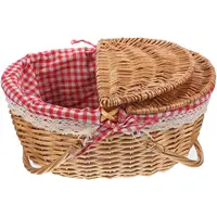 Wicker Picnic Red Grid Decorative Baskets For Home Decor Portable Storage Woven Basket Home Decor Gift Rustic Woven Handles 2