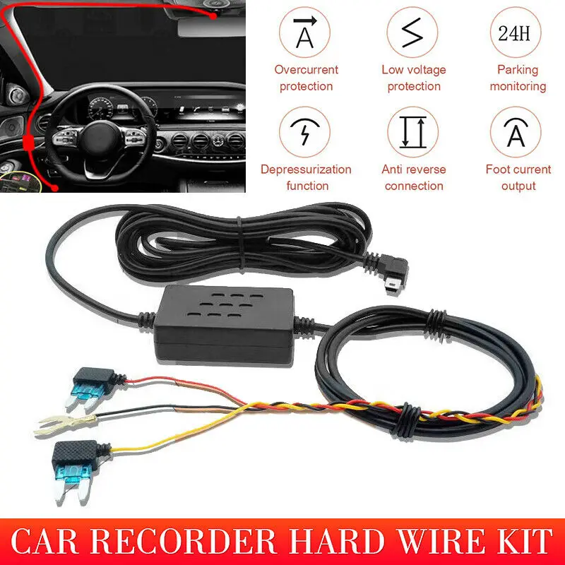 

Universal Hardwire Fuse Box Car Recorder 1.2M Dash Cam Hard Wire Kit with USB Micro Male to Mini Female Adapter Cable