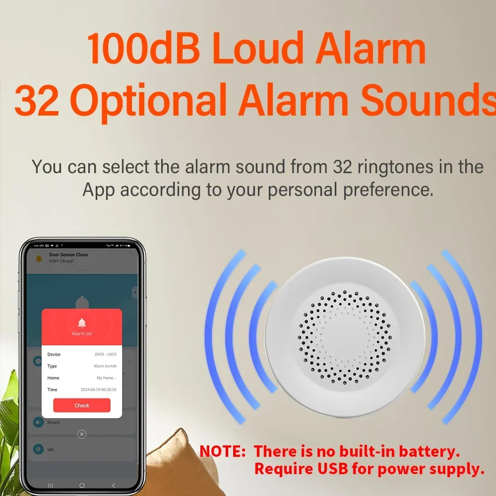 Smart Home Security WiFi Siren Alarm - 100dB Speaker, Tuya Zigbee Hub Required