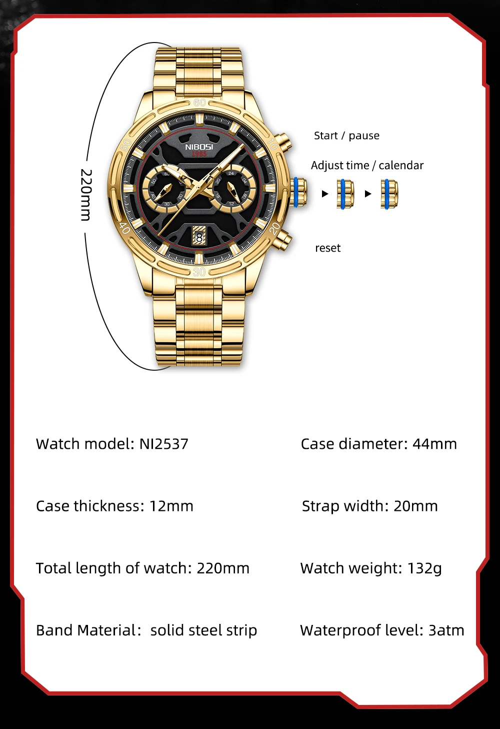 Quartz Watch with Luminous Display 2537 Nibosi