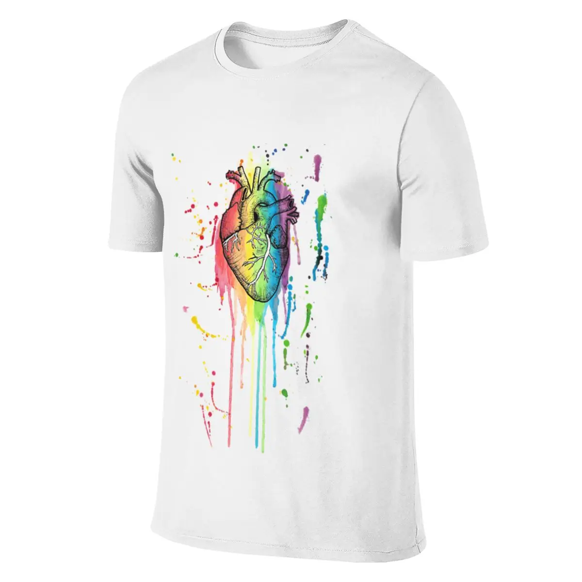 

Watercolour And Pen Rainbow Anatomical Heart Racerback Men's short sleeve t-shirt Slim Fit Tops Shirts
