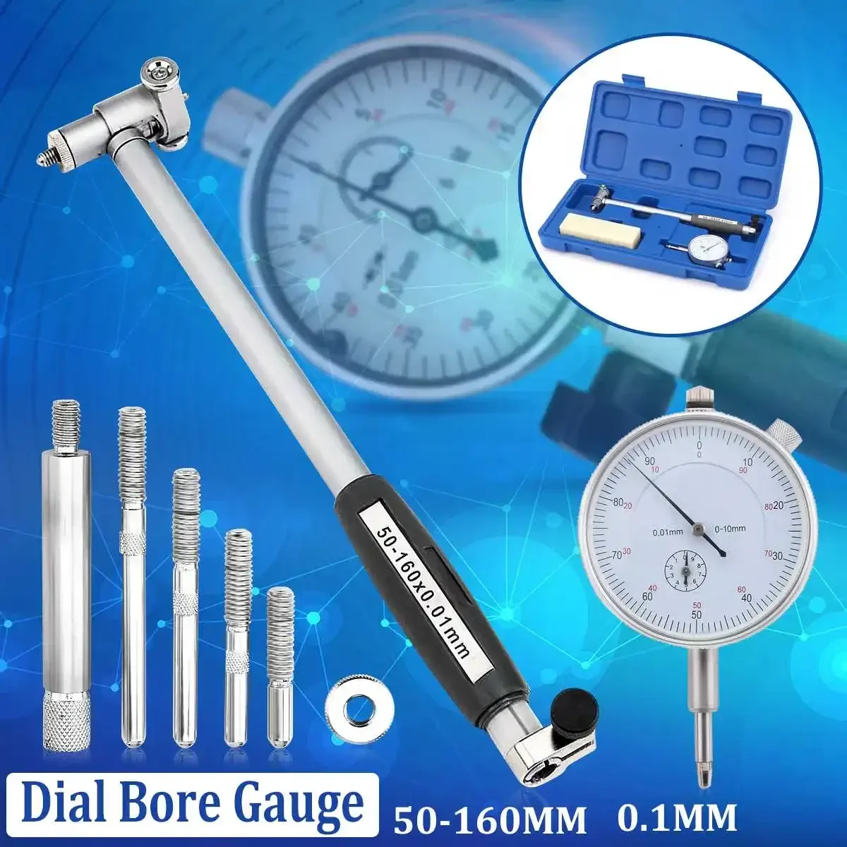 

50-160mm 0.01mm Accurate Dial Bore Gauge Indicator Engine Cylinder Micrometer Measuring Tools Test Set